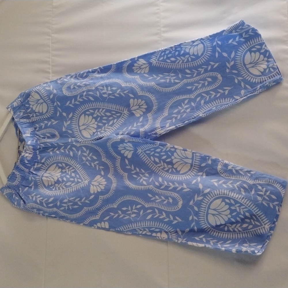 Joie blue and white linen  wide leg pants L